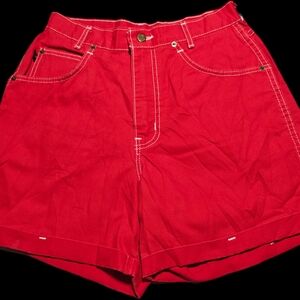 Chic VTG 90s Womens Bright Red High Waist Cuffed Mom Denim Shorts Size 12